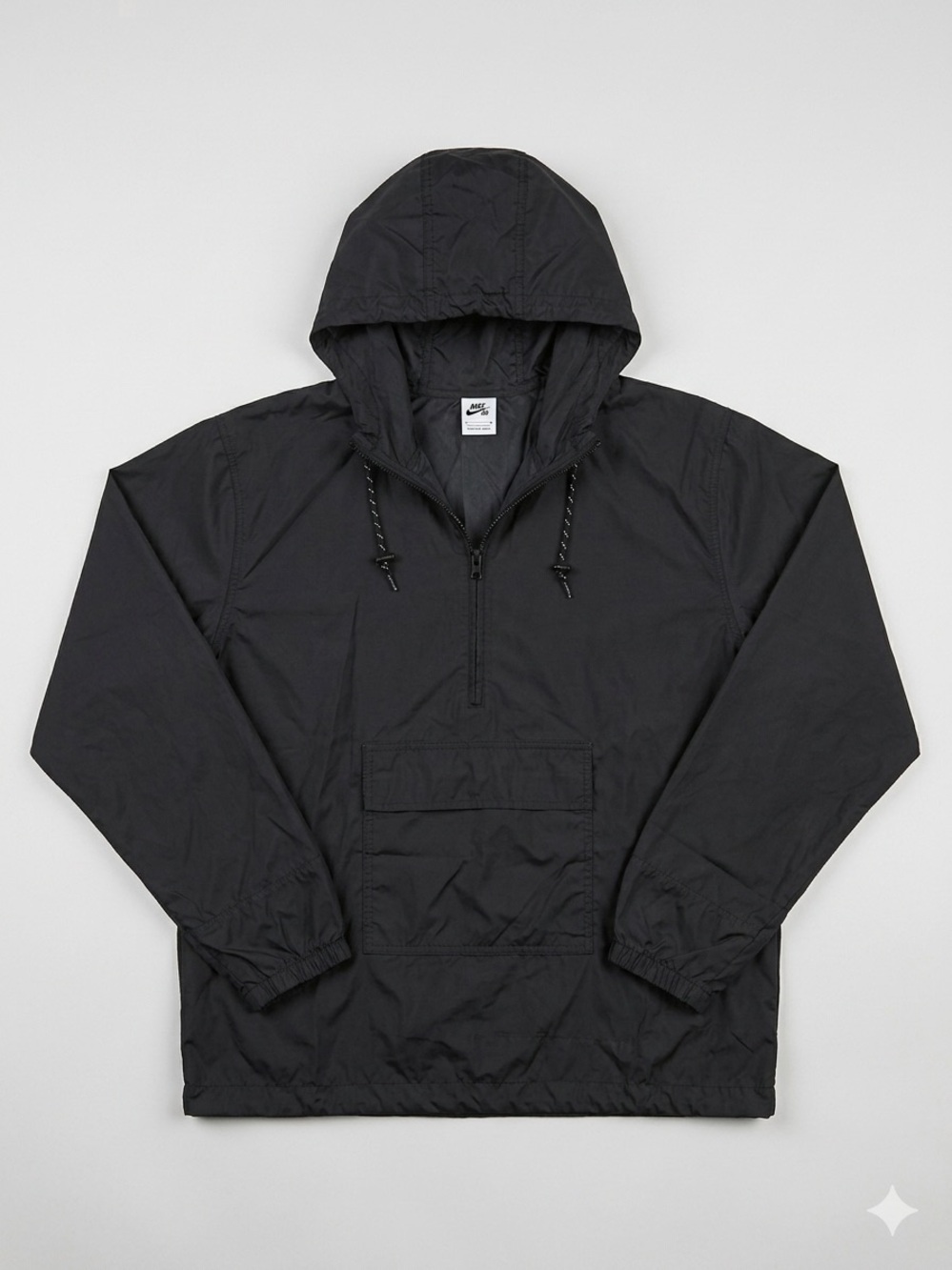 Nike SN Packable Lightweight Hooded Anorak Half-Zip Windbreaker Jacket Black XL